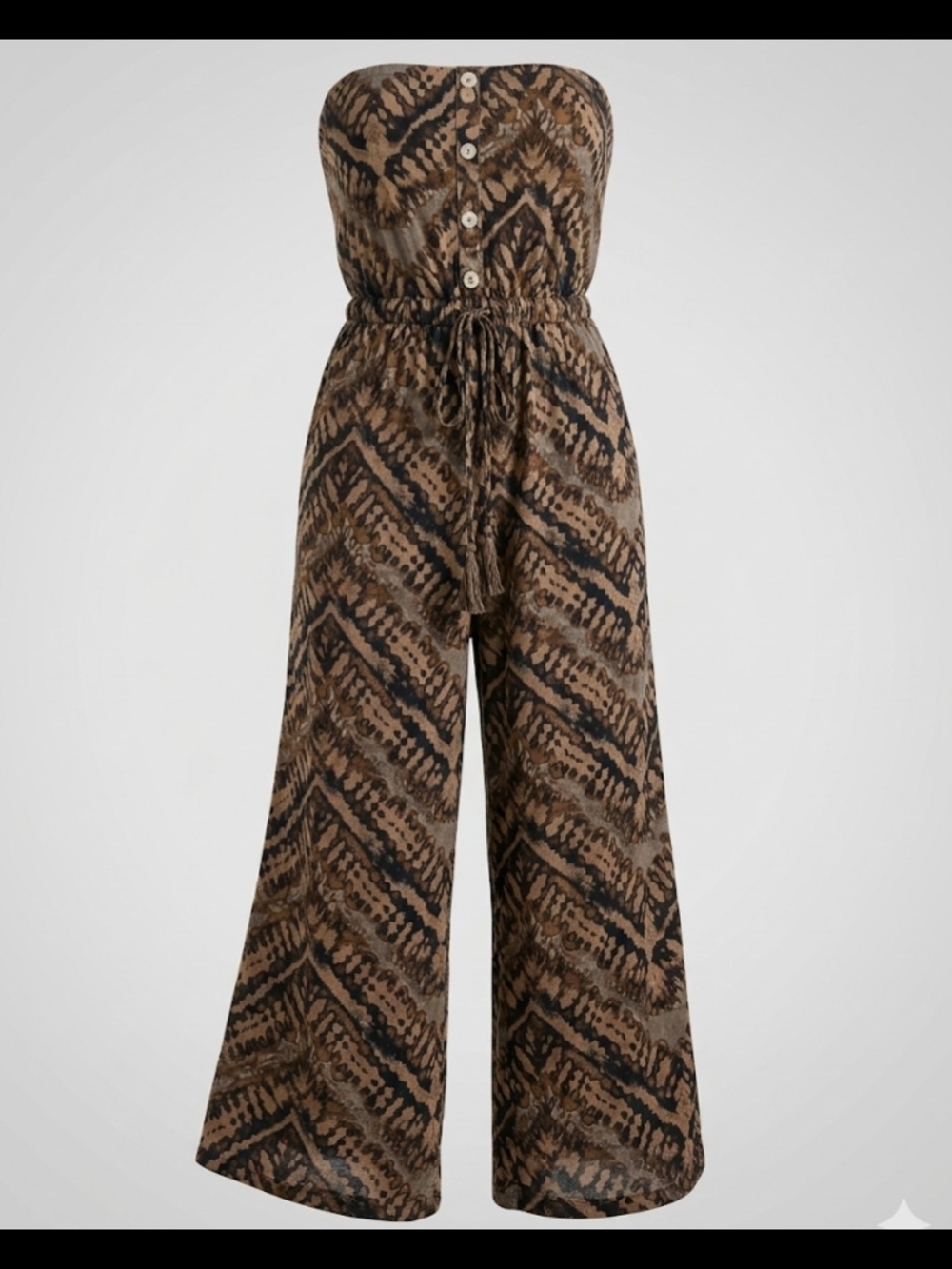 Strapless Brown Animal-Print Wide-Leg Jumpsuit XL